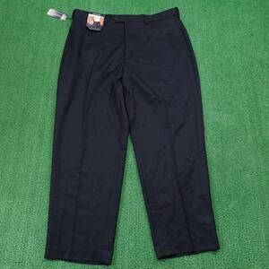 Roundtree & Yorke Pants Mens 40x30 Navy Blue Flat Front‎ Expander Easy Care